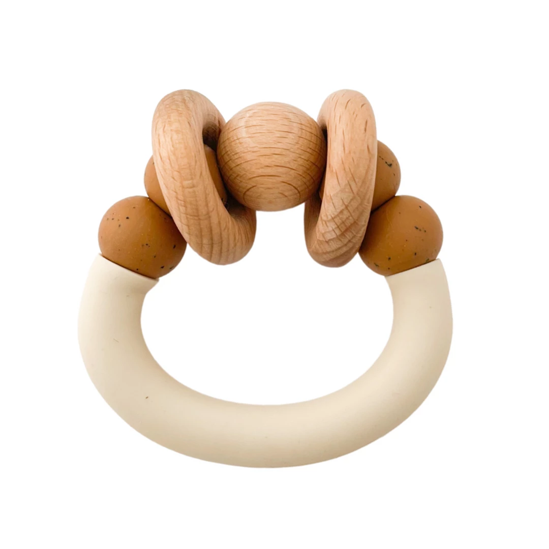 Pretty Please Teethers Speckled Almond Orbit Teething Ring Rattle Toy 3 Pretty Please Teethers Speckled Almond Orbit Teething Ring Rattle Toy