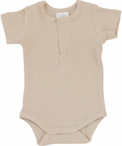 Mebie Baby Oatmeal Organic Cotton Ribbed Snap Onesie