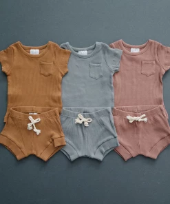 Mebie Baby Mustard Ribbed Shorts Organic Cotton Set