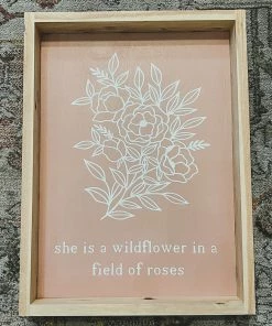 Emrose Decor She Is A Wildflower Floral Bouquet Taupe Sign
