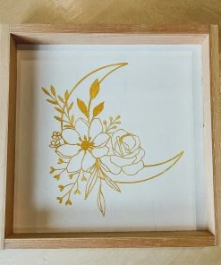 Emrose Mustard Outline Floral Moon Wooden Sign