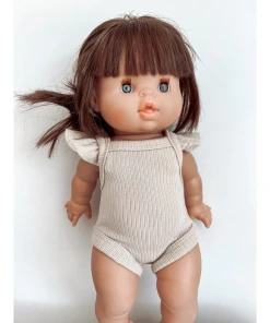 Dolls + Plushies Beige Ribbed Ruffle Sleeve Romper Minikane Doll Clothing