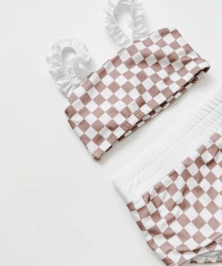 Orcas Lucille Tan Checkered Strap Bandeau Bikini Set