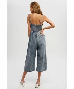 J+j Medium Acid Wash Denim Jumpsuit