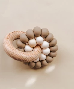 Pretty Please Teethers Warm Taupe Reed Teething Ring Rattle Toy