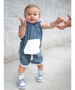 Little Bipsy Slate Blue Terry Sleeveless Tank Hoodie Tops