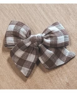 Mae + Skye Toffee Check Mini Pinwheel Bow Hair Clip Headwear