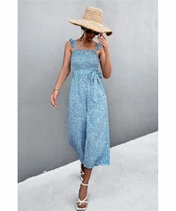 J+j Light Blue Floral Jumpsuit Rompers + Jumpers