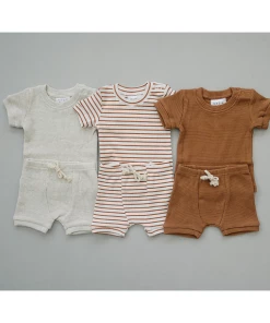 Mebie Baby Two-Piece Sets Honey + White Stripe Organic Cotton Ribbed Shorts Set