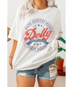 J+j Graphic Tees Dolly For President White Oversized Tee
