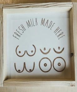 Emrose Decor Fresh Milk Made Here Brown Wooden Sign
