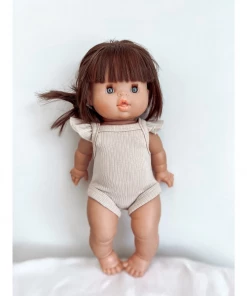 Dolls + Plushies Beige Ribbed Ruffle Sleeve Romper Minikane Doll Clothing