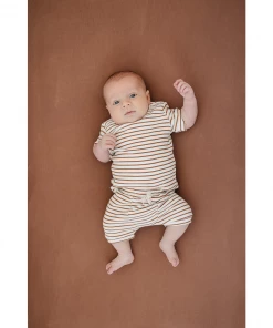 Mebie Baby Two-Piece Sets Honey + White Stripe Organic Cotton Ribbed Shorts Set