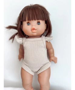 Dolls + Plushies Beige Ribbed Ruffle Sleeve Romper Minikane Doll Clothing