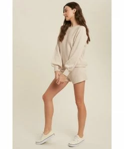 J+j Cream Sweater Lounge Shirt + Shorts Set