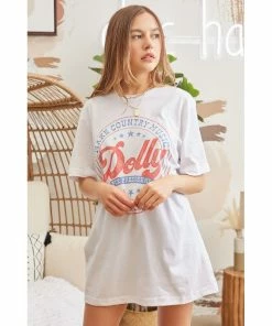 J+j Graphic Tees Dolly For President White Oversized Tee