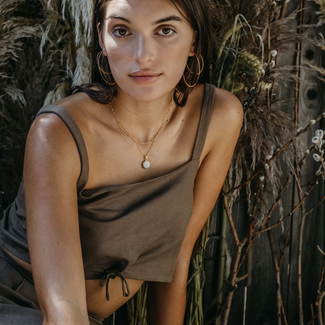 Amano Studio Necklaces Beige Round Locket Necklace 4 Amano Studio Necklaces Beige Round Locket Necklace