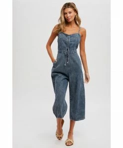 J+j Medium Acid Wash Denim Jumpsuit