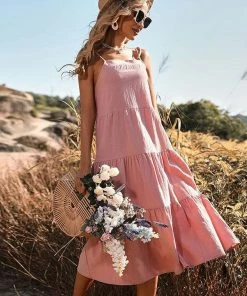 J+j Dresses Pink Tie Texture Shoulder Dress