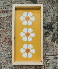 Emrose Vintage Retro Flowers Mustard Yellow Sign Decor