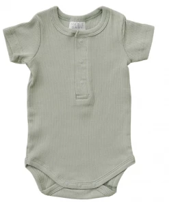 Mebie Baby Sage Organic Cotton Ribbed Snap Onesie