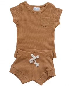 Mebie Baby Mustard Ribbed Shorts Organic Cotton Set