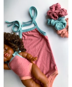 Dolls + Plushies Bright Pink + Aqua Romper Minikane Clothing