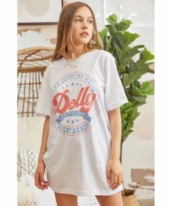 J+j Graphic Tees Dolly For President White Oversized Tee