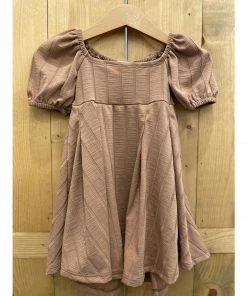 Lia + Lou Dresses Mauve Thick Ribbed Puff Sleeve Dress