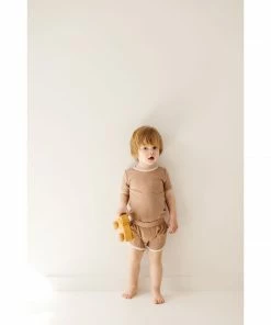Joss + J Bottoms Taupe + Cream Ribbed Bamboo Track Shorts