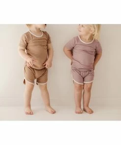 Joss + J Bottoms Cora + Cream Ribbed Bamboo Striped Track Shorts