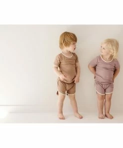 Joss + J Bottoms Taupe + Cream Ribbed Bamboo Track Shorts