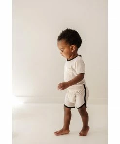 Joss + J Bottoms Cream + Black Ribbed Bamboo Striped Track Shorts