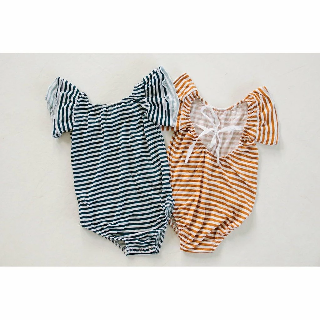 Joss + J Leotards Gold Stripes Bamboo Flutter Sleeve Leotard 10 Joss + J Leotards Gold Stripes Bamboo Flutter Sleeve Leotard
