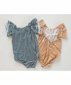 Joss + J Leotards Navy Stripes Bamboo Flutter Sleeve Leotard