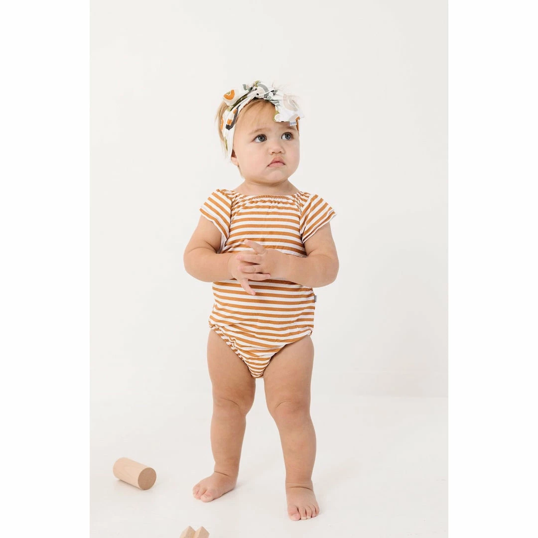 Joss + J Leotards Gold Stripes Bamboo Flutter Sleeve Leotard 6 Joss + J Leotards Gold Stripes Bamboo Flutter Sleeve Leotard