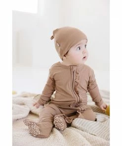 Joss + J Tan Ribbed Bamboo Knotted Infant Beanie Headwear