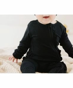 Joss + J Sleepers Black Zip Bamboo Ruffle Sleeper 15 Joss + J Sleepers Black Zip Bamboo Ruffle Sleeper