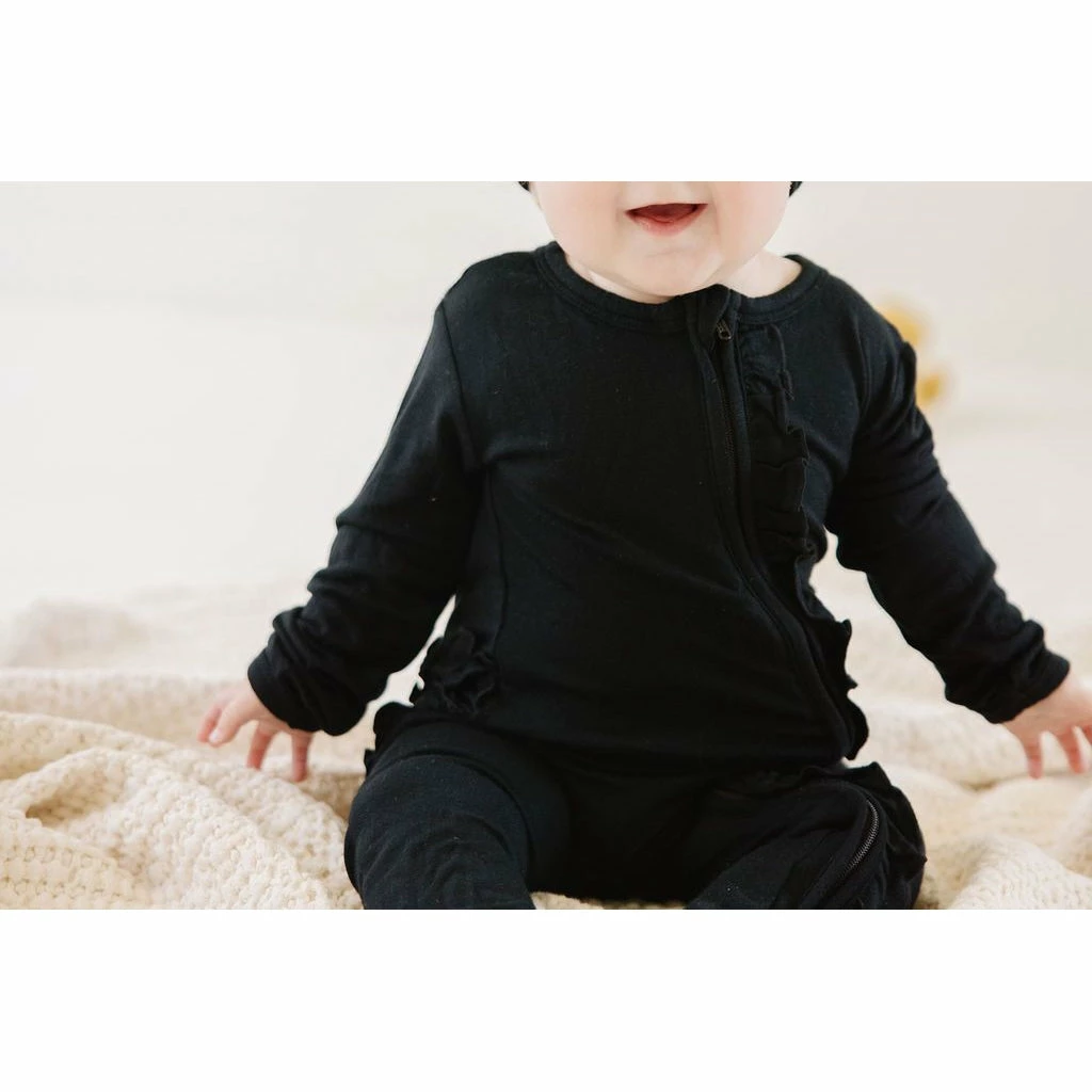 Joss + J Sleepers Black Zip Bamboo Ruffle Sleeper 8 Joss + J Sleepers Black Zip Bamboo Ruffle Sleeper