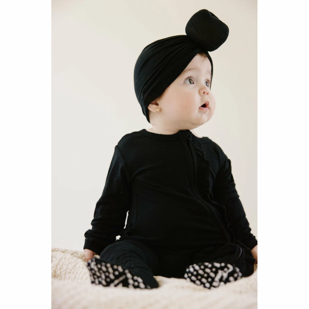 Joss + J Sleepers Black Zip Bamboo Ruffle Sleeper 4 Joss + J Sleepers Black Zip Bamboo Ruffle Sleeper