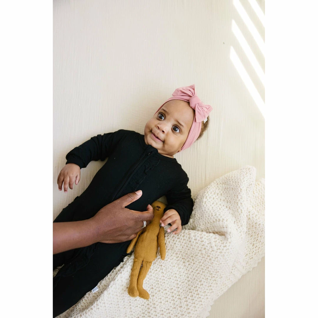 Joss + J Sleepers Black Zip Bamboo Ruffle Sleeper 6 Joss + J Sleepers Black Zip Bamboo Ruffle Sleeper