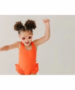 Joss + J Salty Orange Ruffle Swim Suit