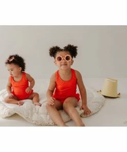 Joss + J Salty Orange Ruffle Swim Suit