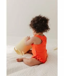 Joss + J Salty Orange Ruffle Swim Suit