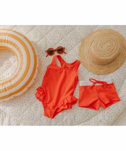 Joss + J Salty Orange Ruffle Swim Suit