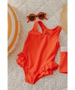 Joss + J Salty Orange Ruffle Swim Suit