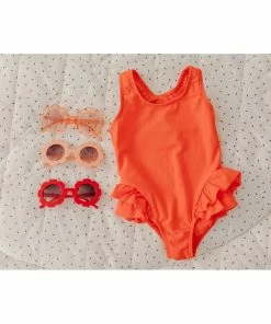 Joss + J Salty Orange Ruffle Swim Suit