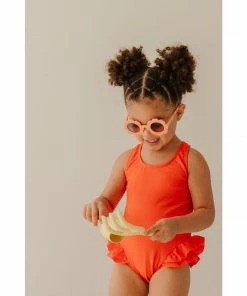 Joss + J Salty Orange Ruffle Swim Suit