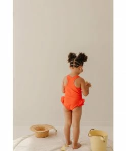 Joss + J Salty Orange Ruffle Swim Suit