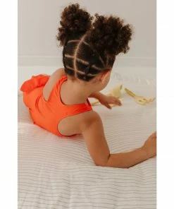 Joss + J Salty Orange Ruffle Swim Suit